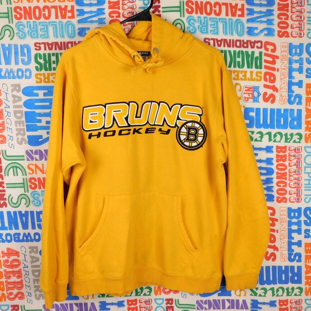 Vintage Boston Bruins Hoodie Size Medium Yellow Gear For Sports Pullover Logo